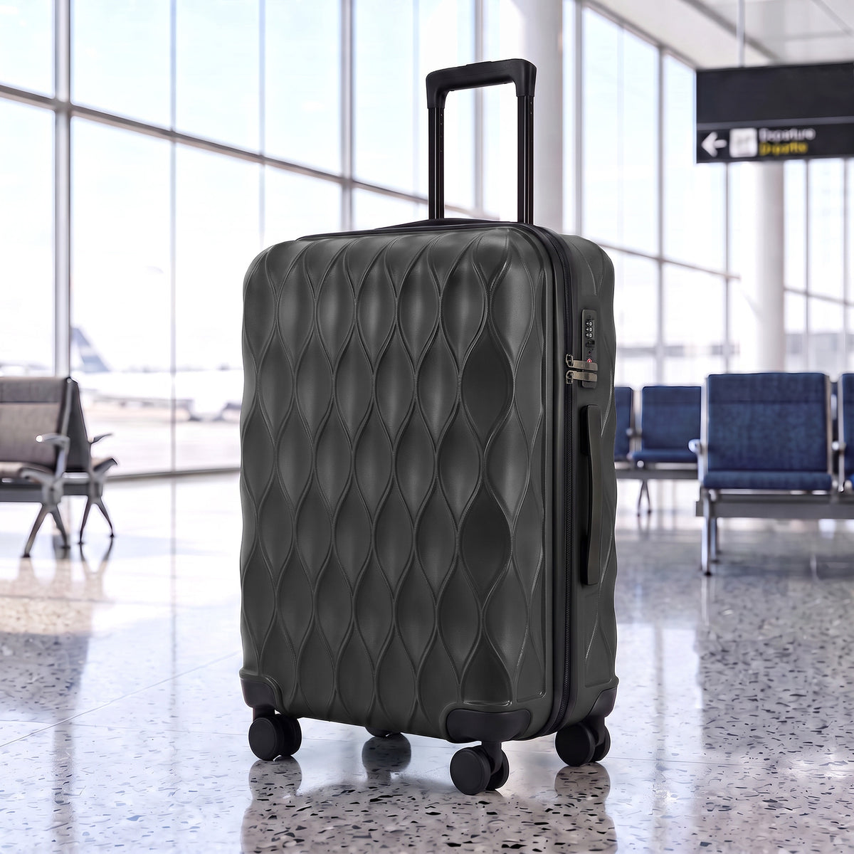 HOMCOM 2-Piece Luggage Set, ABS Hard Shell Carry On Suitcase Set with TSA Lock, USB Port, Spinner Wheels, 12/20 inch, Black