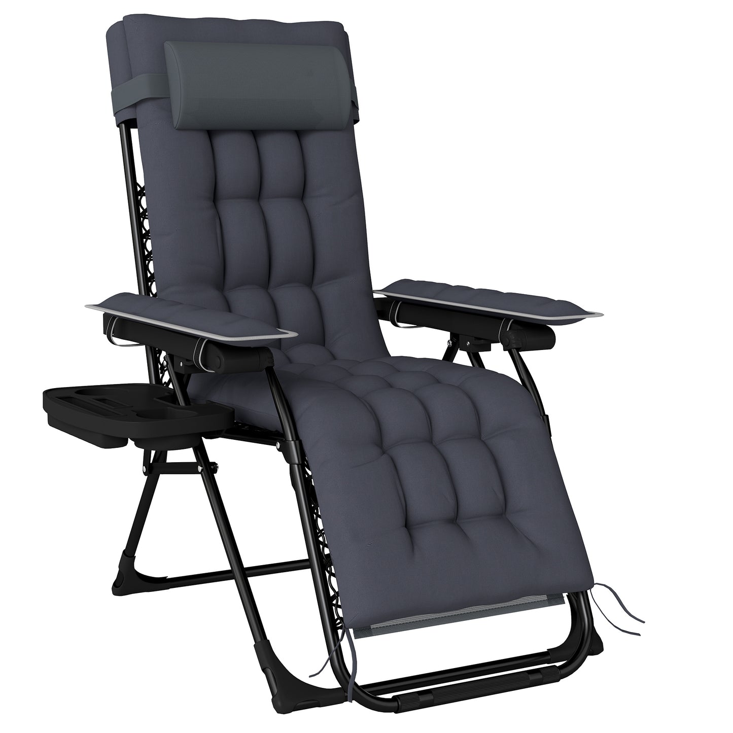 Outsunny Zero Gravity Chair, Folding Sun Lounger Reclining Garden Chair with Arm Pads, Cushion, Cup Holder, Headrest, Dark Grey