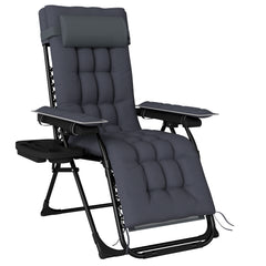 Outsunny Zero Gravity Chair, Folding Sun Lounger Reclining Garden Chair with Arm Pads, Cushion, Cup Holder, Headrest, Dark Grey