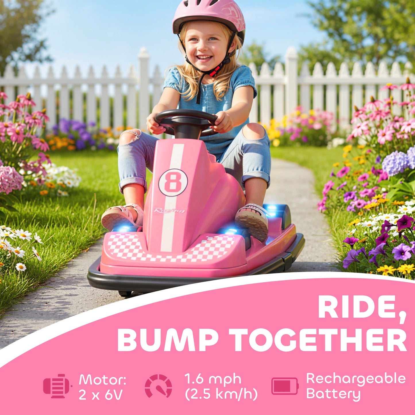 AIYAPLAY Kids Bumper Car, 360Â° Rotation Spin Electric Waltzer Car with LED Lights, Music for Ages 3-8 Years Old, Pink