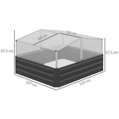 Outsunny Galvanised Raised Garden Bed, Outdoor Planter Box with Greenhouse and Cover for Vegetables, Flowers, Dark Grey