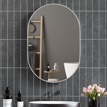 HOMCOM 60cm Round Tempered Glass Bathroom Mirror - Silver Tone