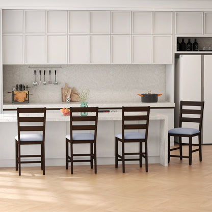 4-Piece Counter Height Bar Stool Set with Padded Seat and Rubber Wood Legs