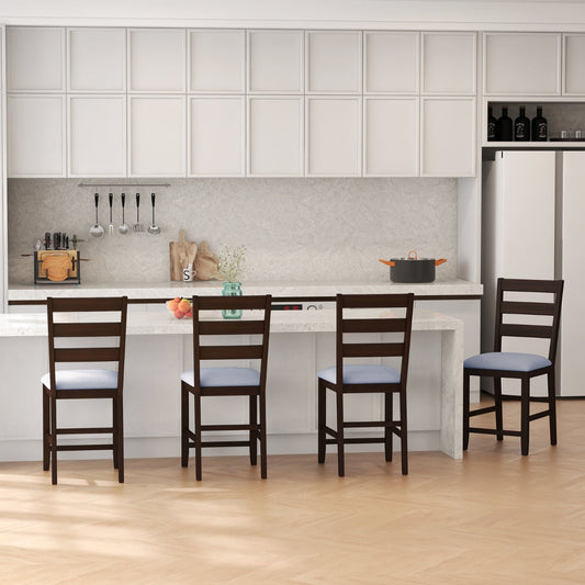 4-Piece Counter Height Bar Stool Set with Padded Seat and Rubber Wood Legs