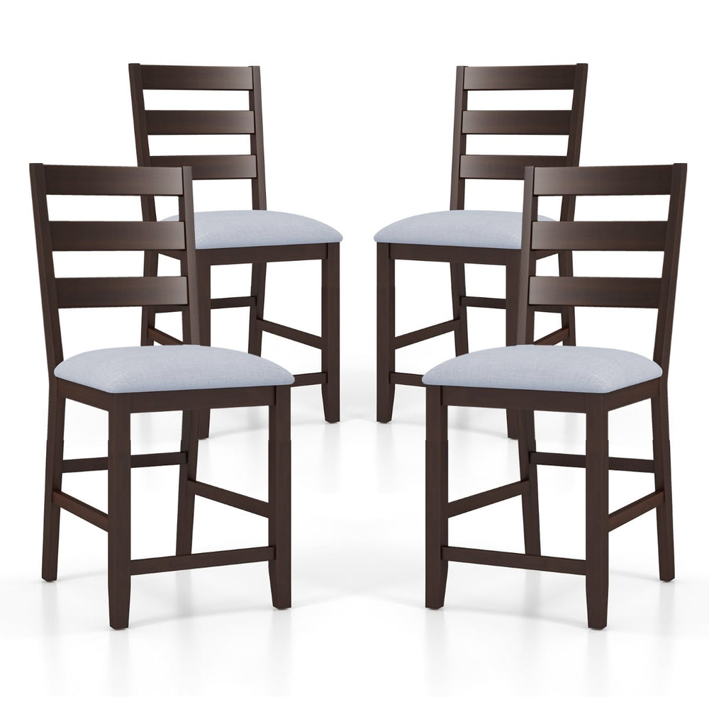 4-Piece Counter Height Bar Stool Set with Padded Seat and Rubber Wood Legs