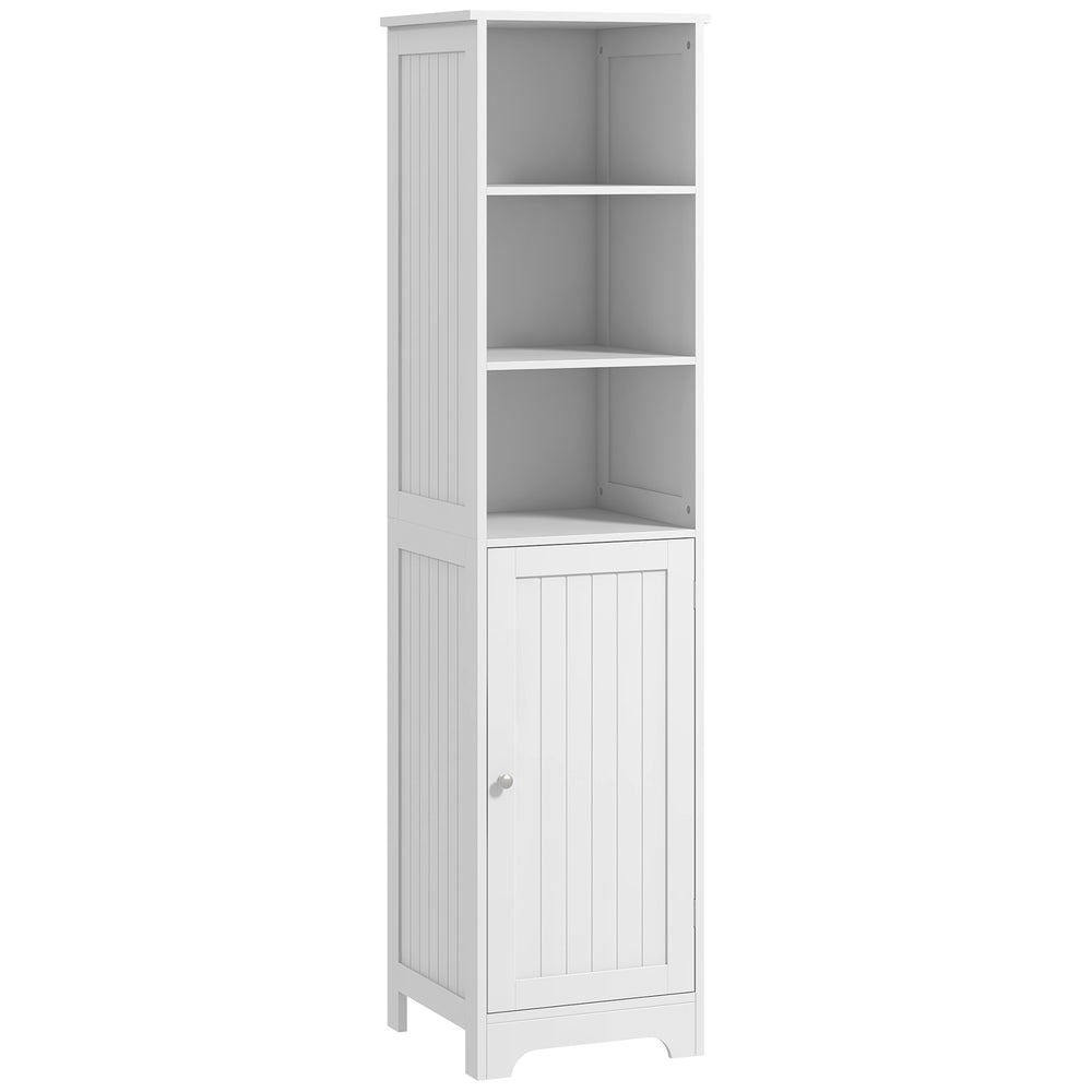 HOMCOM Slim Bathroom Storage Cabinet, Tall Bathroom Cabinet with 3 Open Shelves and Adjustable Shelf, White