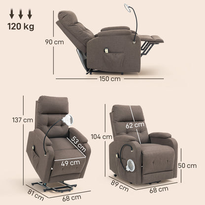 HOMCOM Electric Rise/Recline Armchair, with Reading Light - Brown