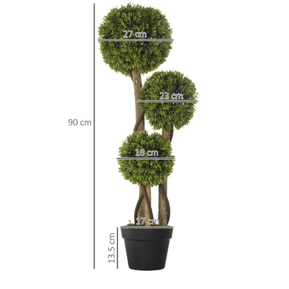 HOMCOM Set of 2 Decorative Artificial Plants, Boxwood Ball Topiary Trees in Pot Fake Plants for Home, Indoor&Outdoor Decor, 90 cm, Light Green