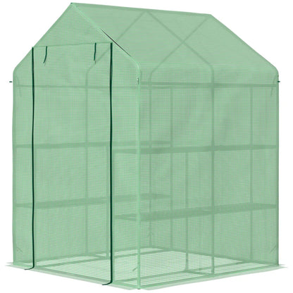 Outsunny Lean to Greenhouses with Shelves Polytunnel Steeple Green house Grow House Removable Cover 143x138x190cm, Green