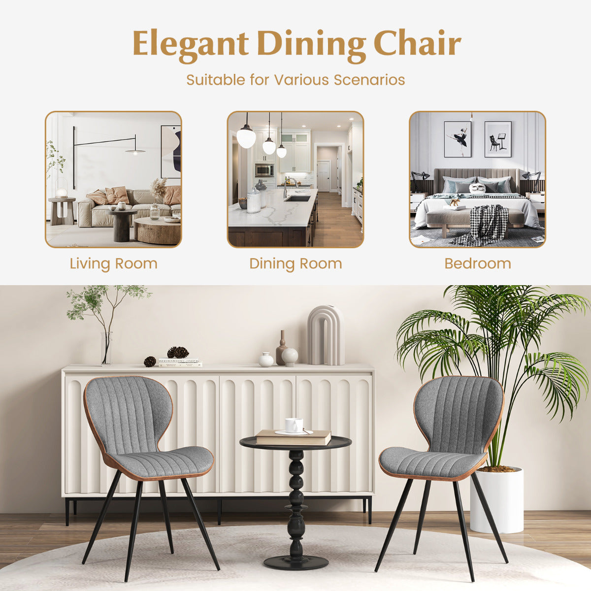 4 Set Armless Dining Chair Modern Accent Chairs with Curved Backrest-Grey