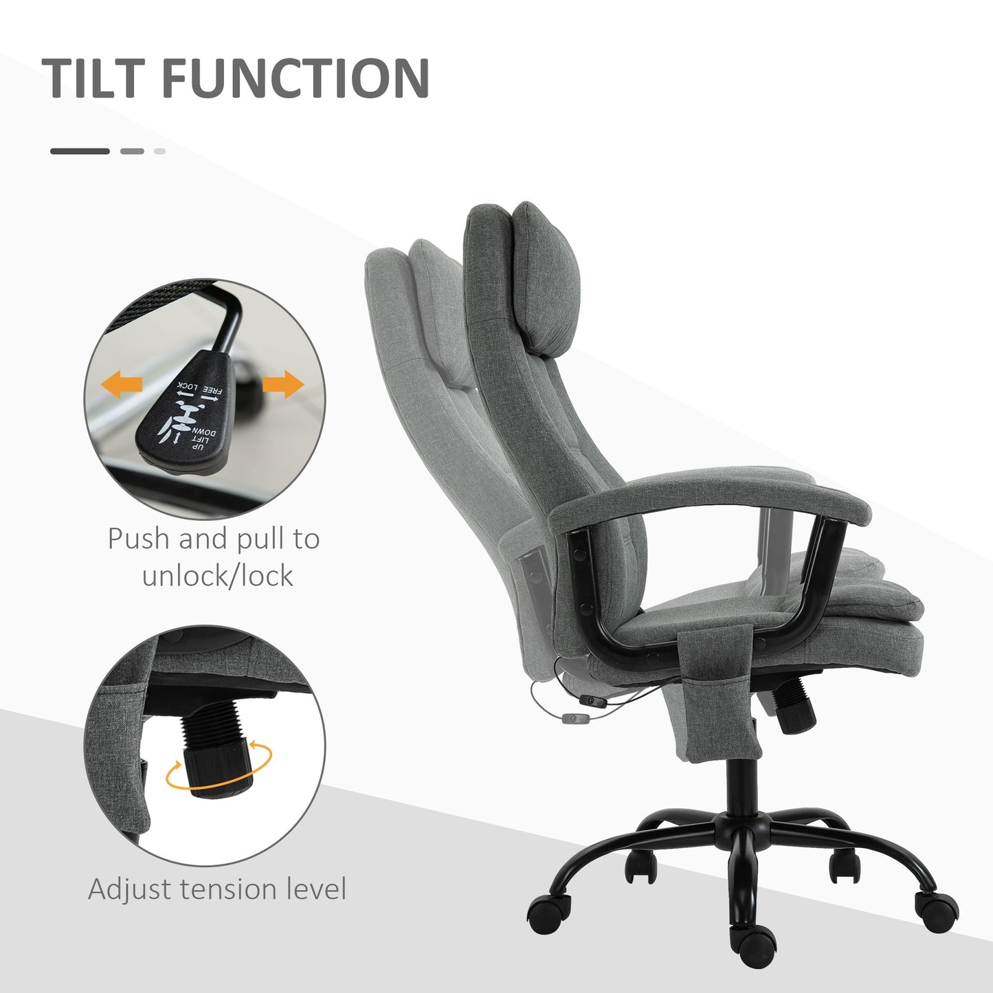 Vinsetto 2-Point Massage Office Chair Linen-Look Ergonomic Adjustable Height Rocking Comfortable Executive Seat, Grey