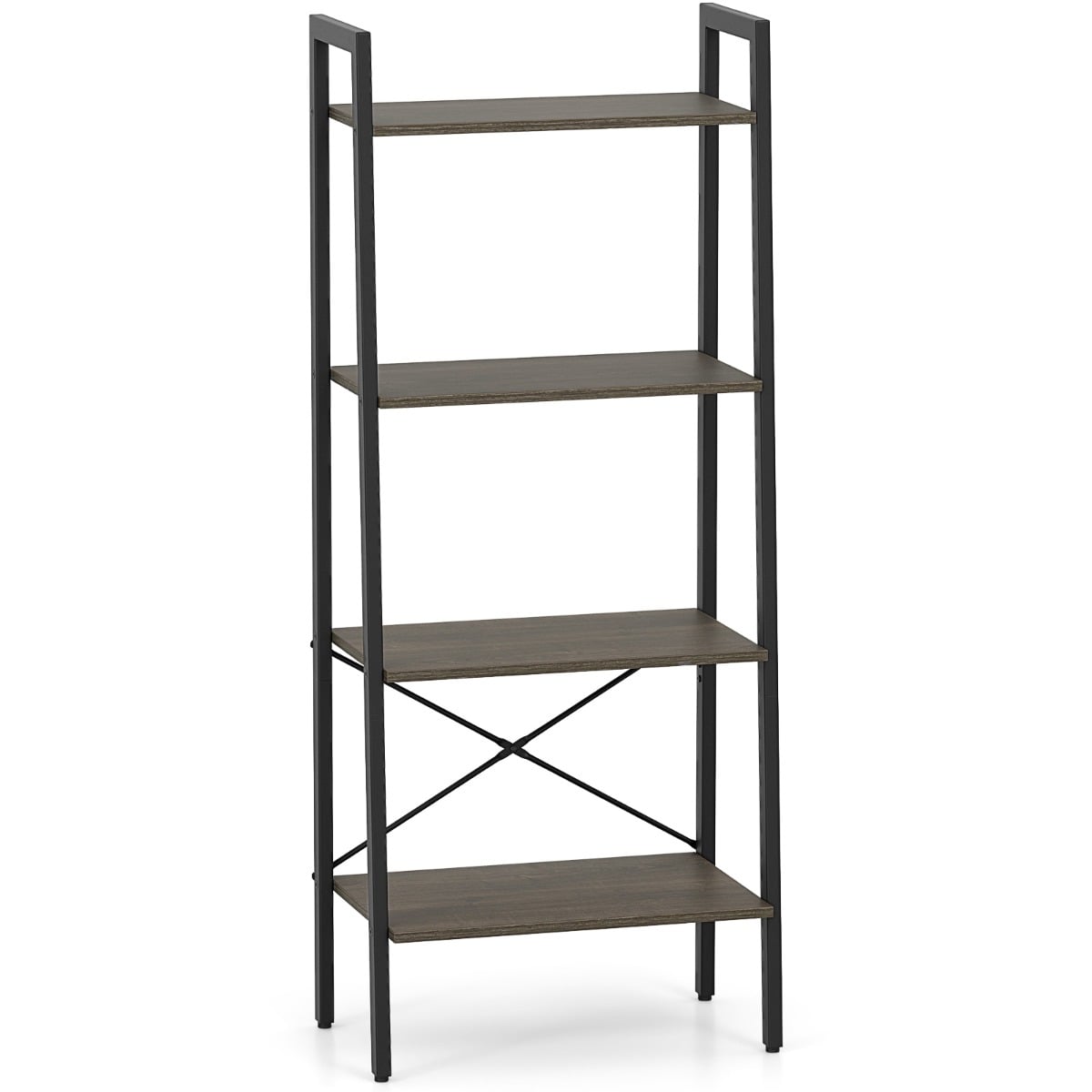 4-Tier Bookshelf with Metal Frame-Grey Oak