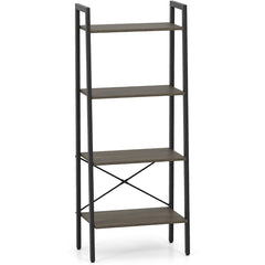 4-Tier Bookshelf with Metal Frame-Grey Oak