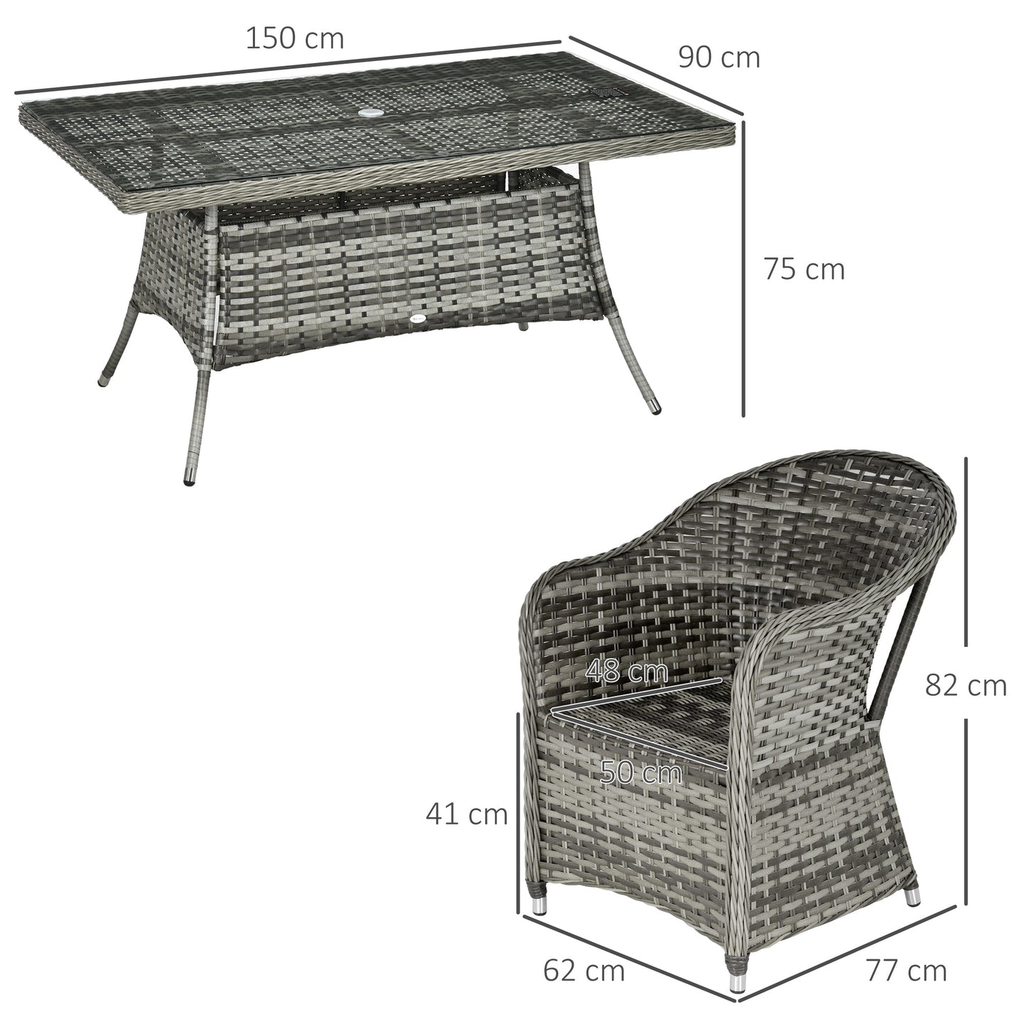 Outsunny Seven-Piece Rattan Dining Set - Grey
