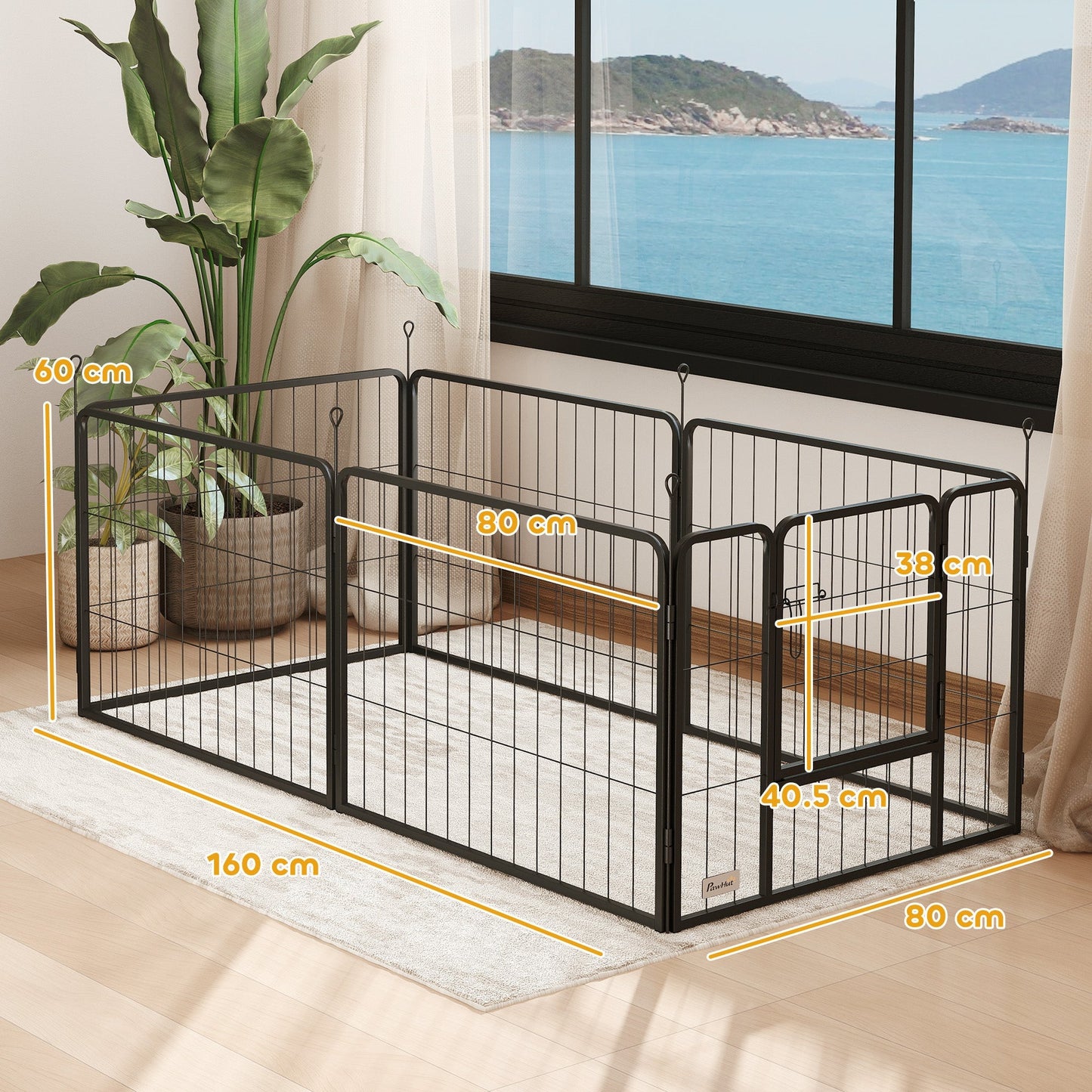PawHut 6 Panels Dog Playpen, Portable Detachable Puppy Pen with Door, for Small Dogs, 60cm High, Grey