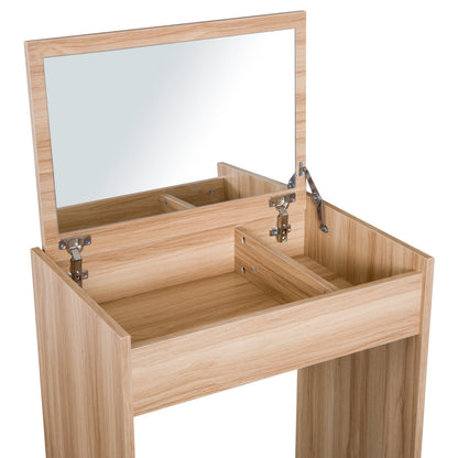 Dressing Table Set Padded Stool Dresser with Flip-up Mirror Multi-purpose - Wood Grain