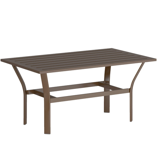 Outsunny Metal Garden Coffee Table, Rectangular Outdoor Side Table with Slatted Tabletop, Foot Pads for Outside, Garden, Balcony, Porch, 91.5 x 55 x 45cm, Brown