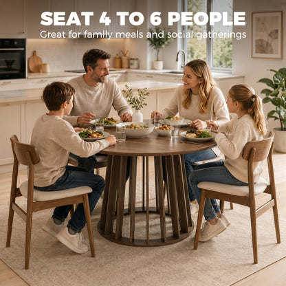 HOMCOM Dining Table for 4-6 People Modern Kitchen Table with Slatted Base 120 cm Round Light Walnut