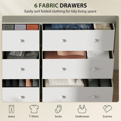 HOMCOM Chest of Drawers, Dresser with 6 Fabric Drawers - White and Grey
