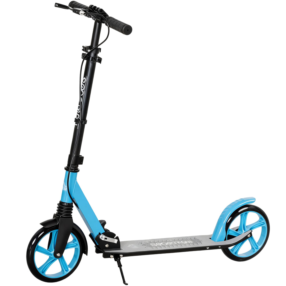 HOMCOM One-click Folding Kick Scooter for 14+ w/ Adjustable Handlebar, Push Scooter with Kickstand, Dual Brake System, Blue