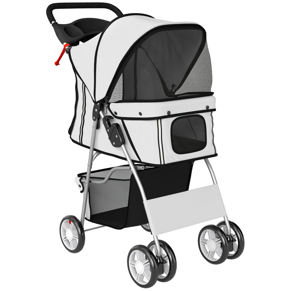 PawHut Dog Pram, Pet Stroller with Reflective Strips, Foldable Cat Stroller with 360 degrees Swivel Wheels, Grey