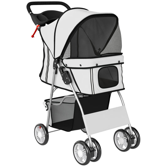 PawHut Dog Pram, Pet Stroller with Reflective Strips, Foldable Cat Stroller with 360 degrees Swivel Wheels, Grey