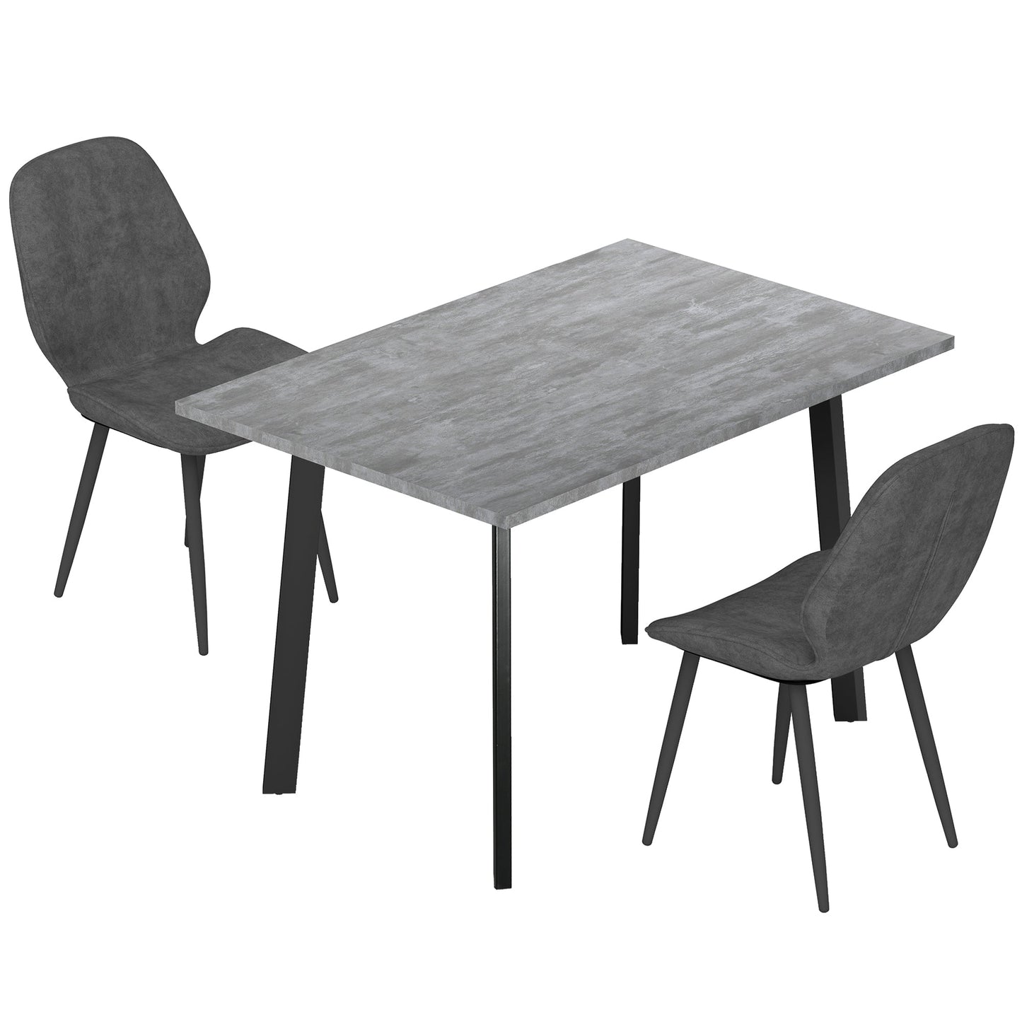 HOMCOM Dining Set, Kitchen Table with 2 Velvet Upholstered Chairs, Dark Grey