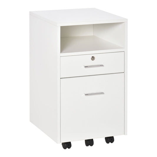 Vinsetto Mobile File Cabinet Lockable Storage Unit Cupboard Home Filing Furniture for Office, Bedroom and Living Room, 39.5x40x60cm, White