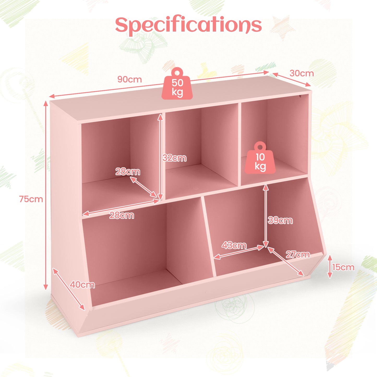 5-Cube Kids Toy Storage Organizer with Anti-Tipping Kits-Pink