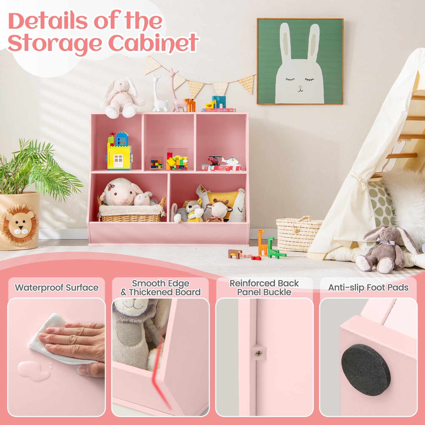 5-Cube Kids Toy Storage Organizer with Anti-Tipping Kits-Pink