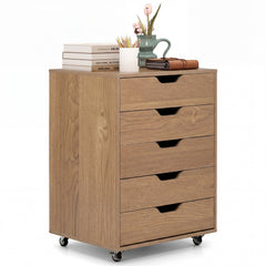 5 Drawer Chest with Lockable Wheels for Home Office-Natural