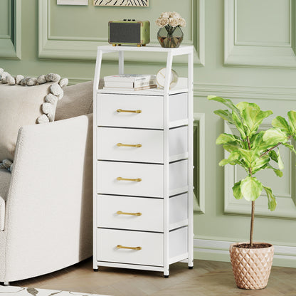5-Drawer Storage Cabinet with Detachable Foldable Fabric Drawers and Anti-Tipping Kits-White
