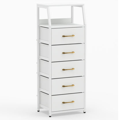 5-Drawer Storage Cabinet with Detachable Foldable Fabric Drawers and Anti-Tipping Kits-White
