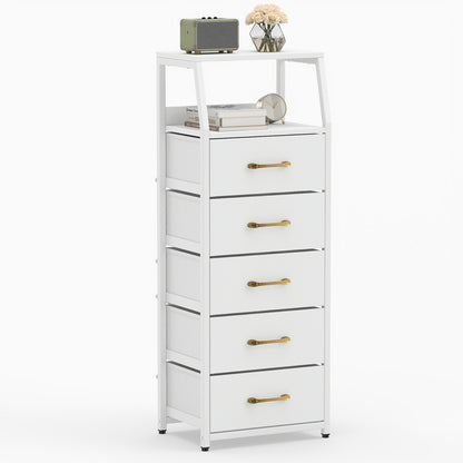 5-Drawer Storage Cabinet with Detachable Foldable Fabric Drawers and Anti-Tipping Kits-White