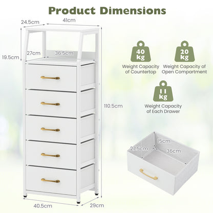 5-Drawer Storage Cabinet with Detachable Foldable Fabric Drawers and Anti-Tipping Kits-White