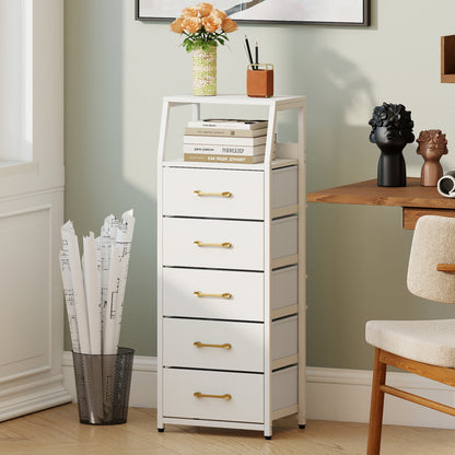5-Drawer Storage Cabinet with Detachable Foldable Fabric Drawers and Anti-Tipping Kits-White