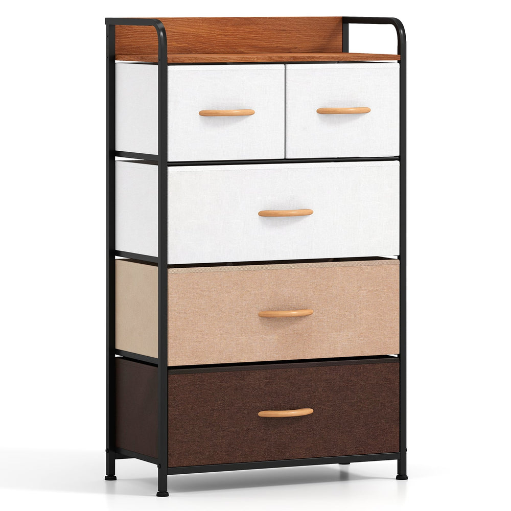 5-Drawer Tall Narrow Fabric Dresser with Removable Fabric Bins-Multicolor