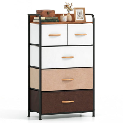 5-Drawer Tall Narrow Fabric Dresser with Removable Fabric Bins-Multicolor