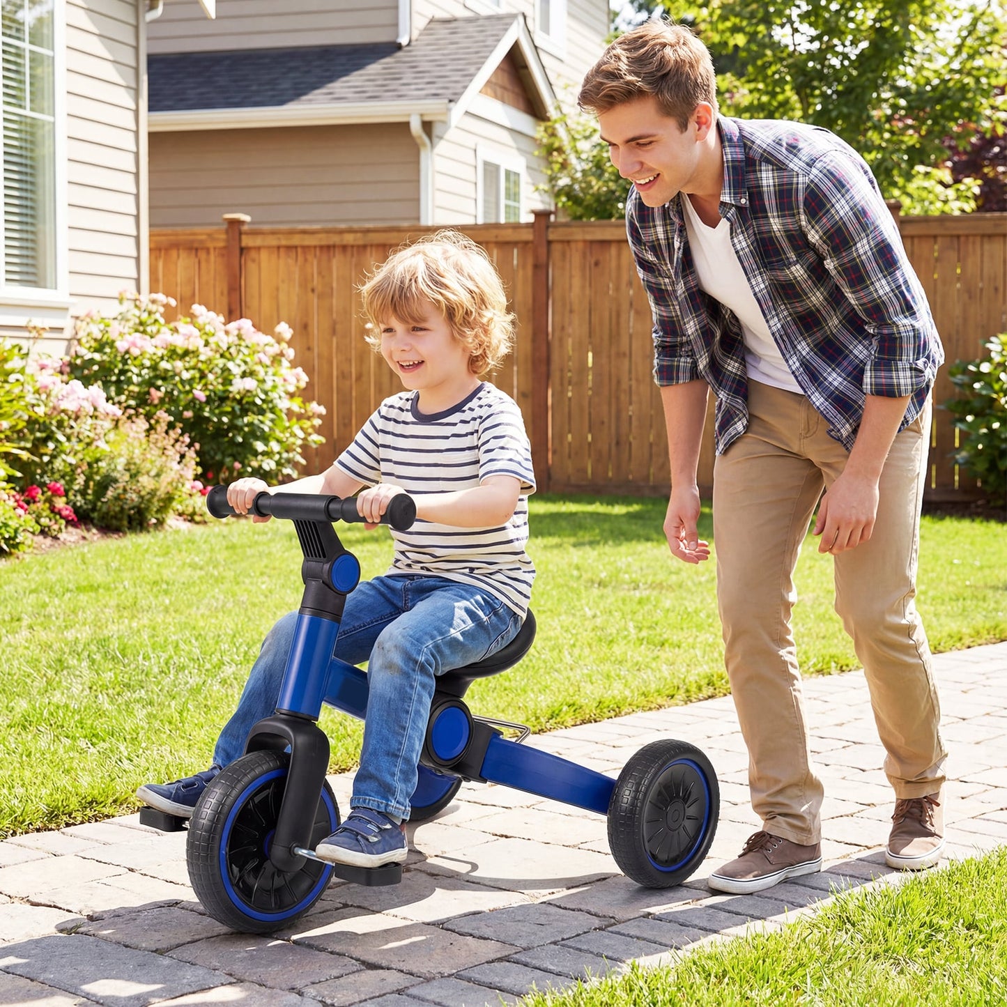 5-In-1 Toddler Bike Kids Balance Bike with Removable Pedals-Blue