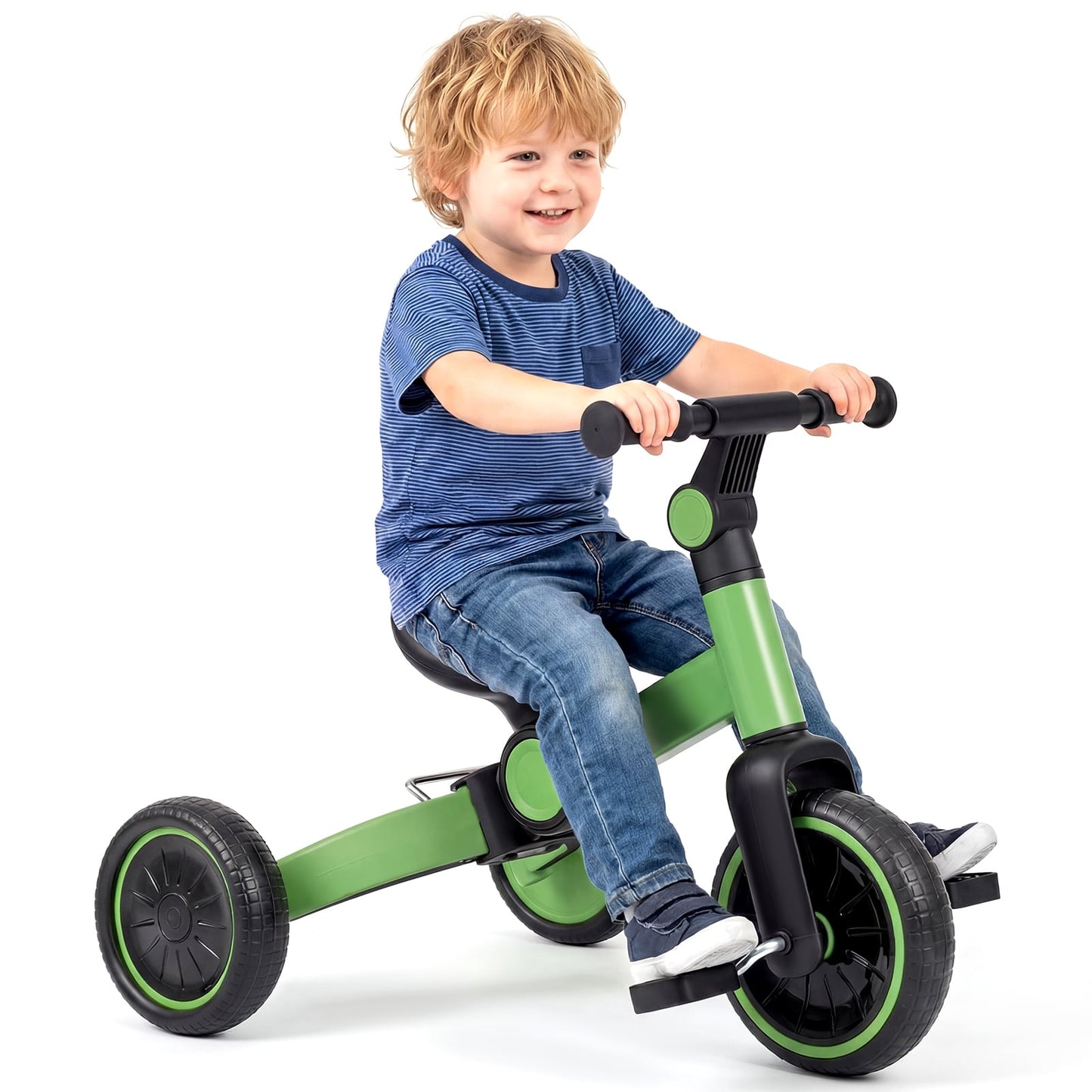 5-In-1 Toddler Bike Kids Balance Bike with Removable Pedals-Green
