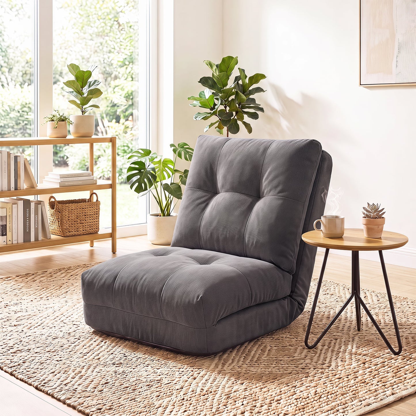 5-Level Adjustable Floor Chair for Adults with Back Support and Comfy Padded Cushions-Grey