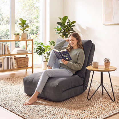 5-Level Adjustable Floor Chair for Adults with Back Support and Comfy Padded Cushions-Grey