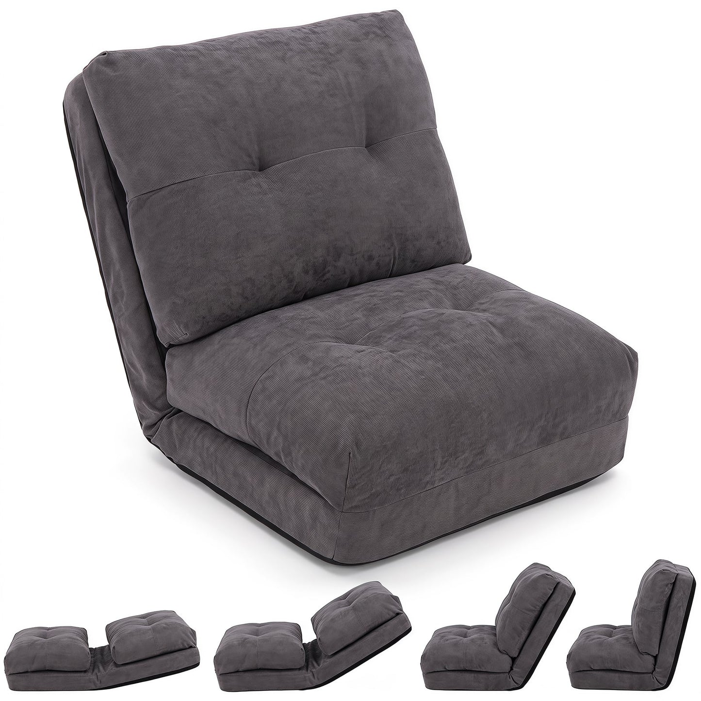 5-Level Adjustable Floor Chair for Adults with Back Support and Comfy Padded Cushions-Grey