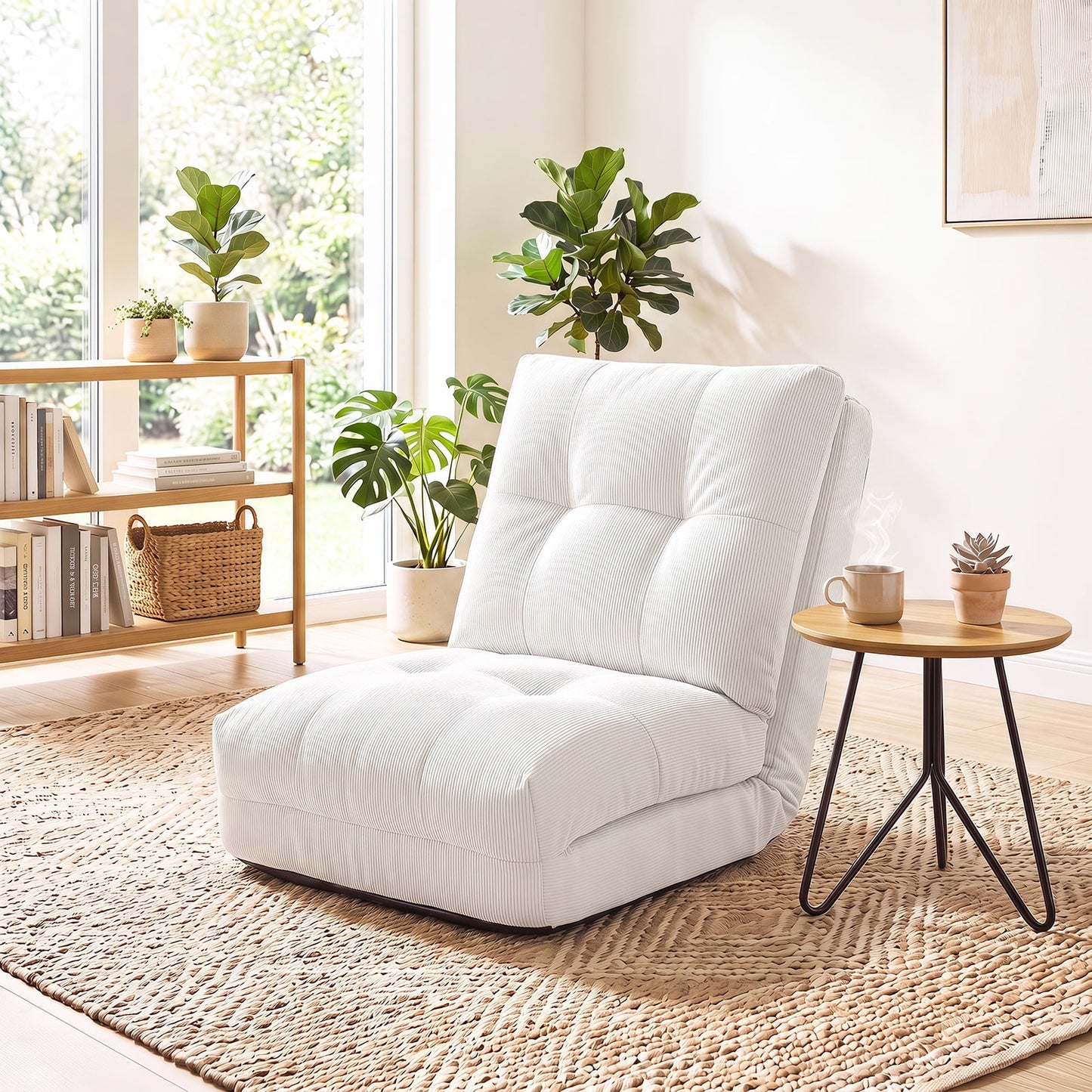 5-Level Adjustable Floor Chair for Adults with Back Support and Comfy Padded Cushions-White