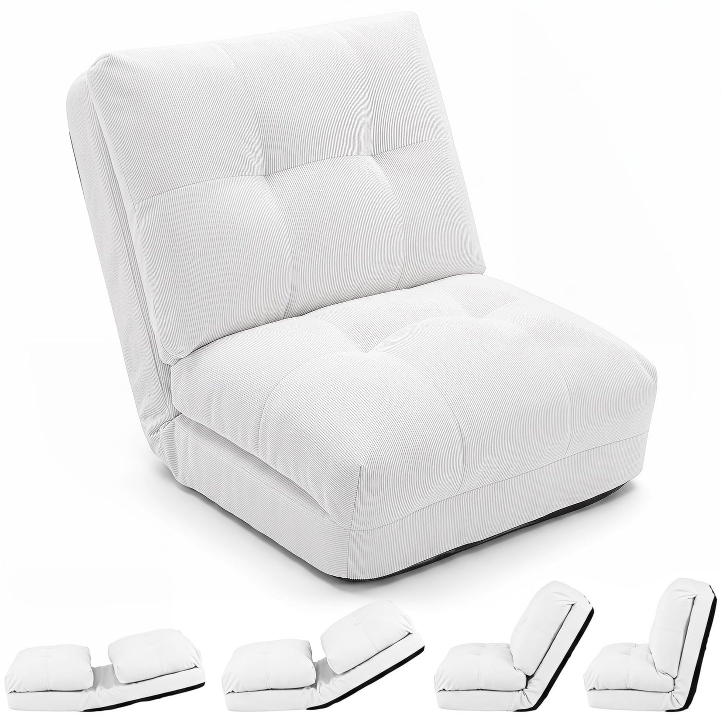 5-Level Adjustable Floor Chair for Adults with Back Support and Comfy Padded Cushions-White