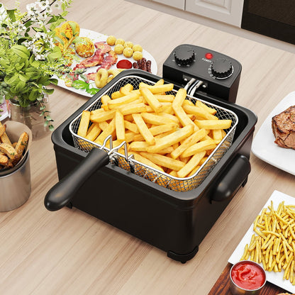 5 Liter 2000W Electric Deep Fryer Oil Fryer with 3 Detachable Frying Baskets