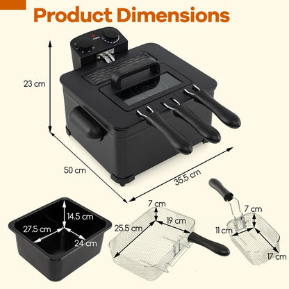 5 Liter 2000W Electric Deep Fryer Oil Fryer with 3 Detachable Frying Baskets