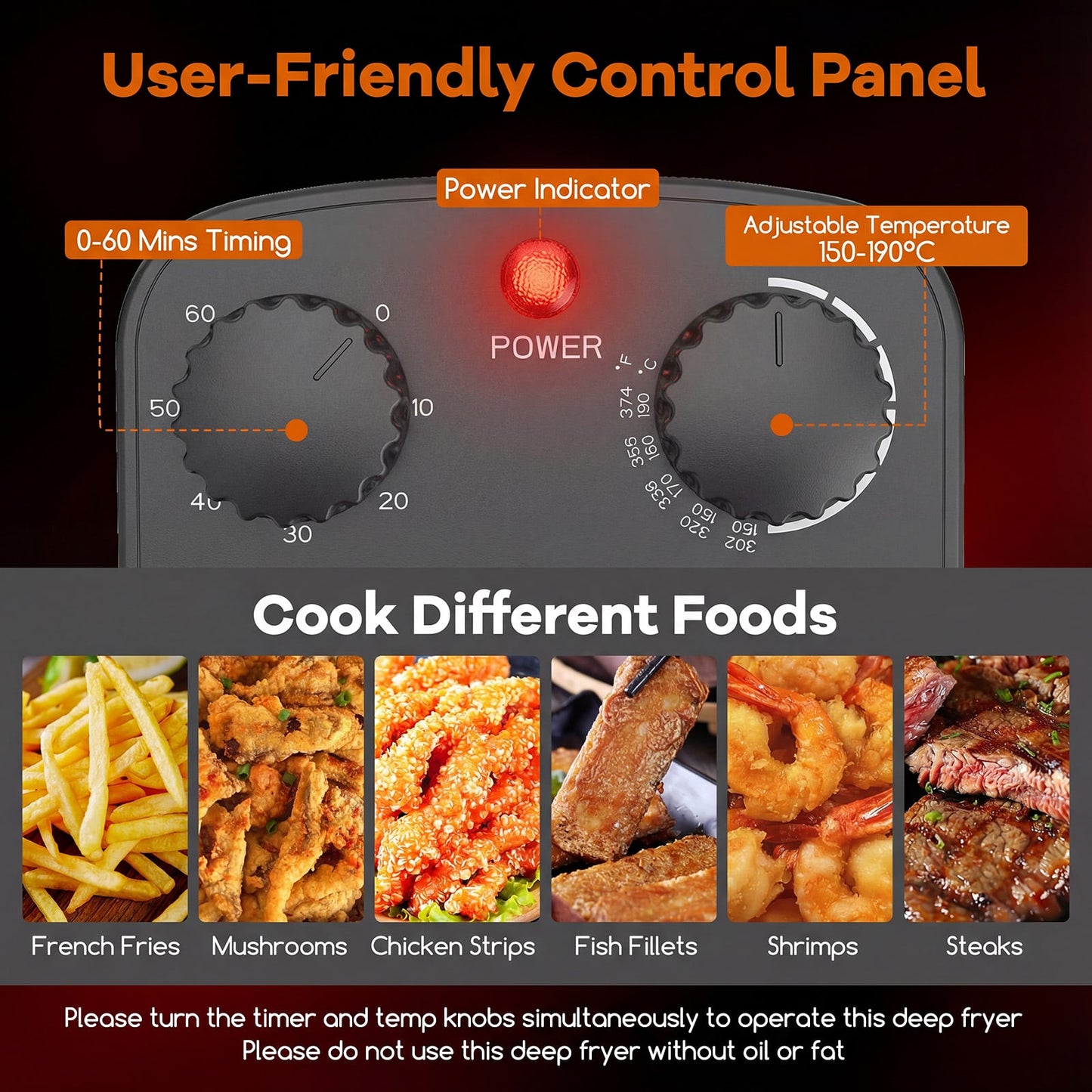 5 Liter 2000W Electric Deep Fryer Oil Fryer with 3 Detachable Frying Baskets