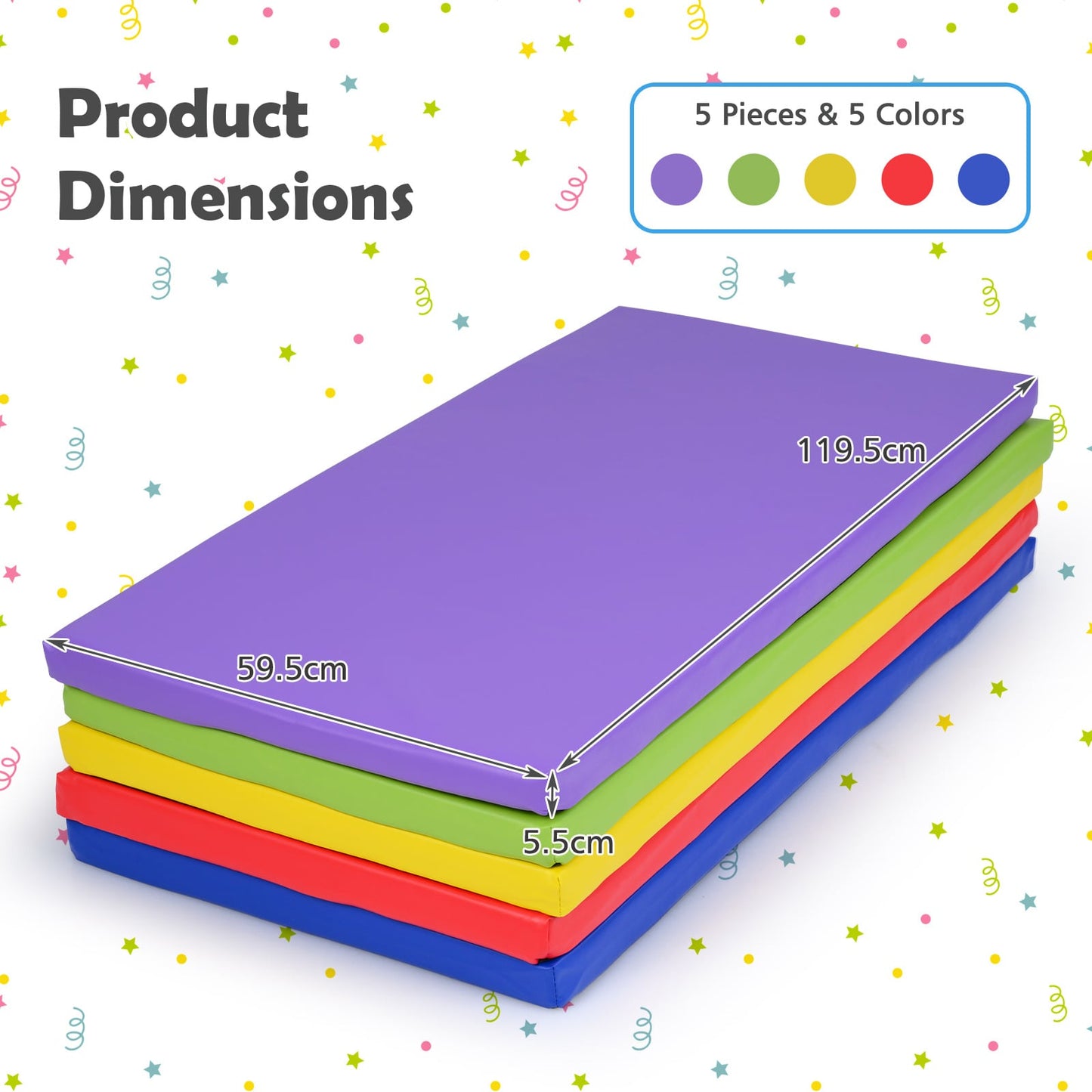 5-Pack Kids Nap Mats 5.5 CM Thick Sponge Rest Mats with PU Covers for Toddlers-Rainbow