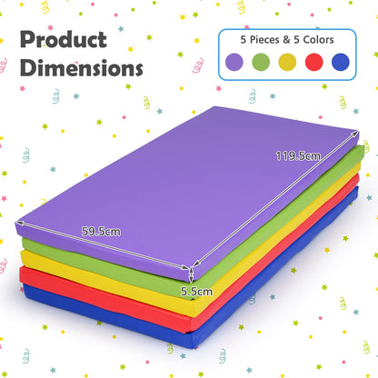 5-Pack Kids Nap Mats 5.5 CM Thick Sponge Rest Mats with PU Covers for Toddlers-Rainbow
